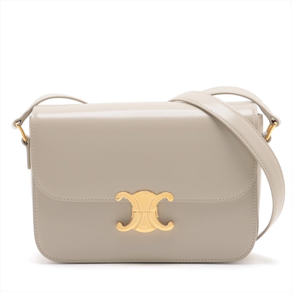 Celine Beige Shoulder Bag with Gold Detail